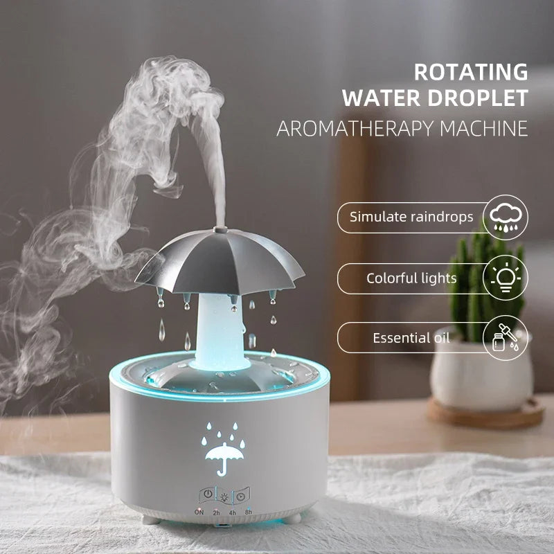 Creative Air Humidifier with Raindrop, Umbrella & Colorful LED Light β Essential Oil Diffuser for Aromatherapy and Home Decor