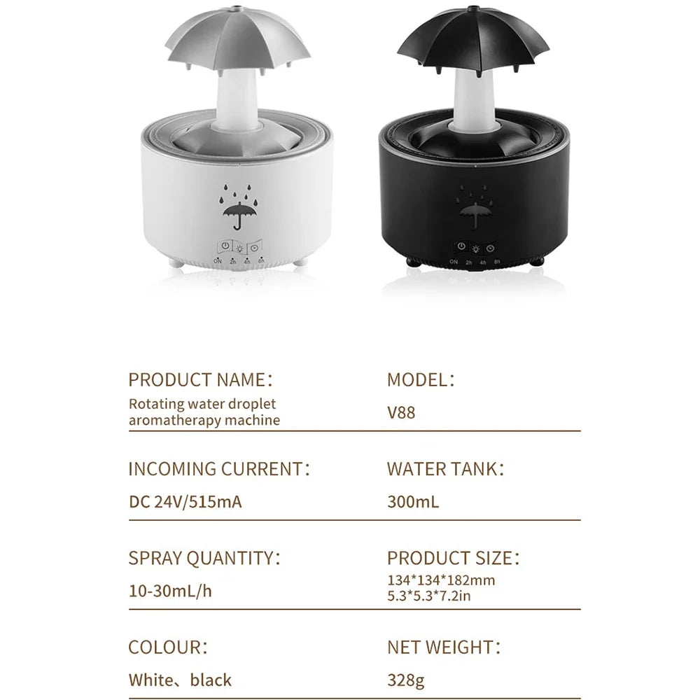 Creative Air Humidifier with Raindrop, Umbrella & Colorful LED Light β Essential Oil Diffuser for Aromatherapy and Home Decor