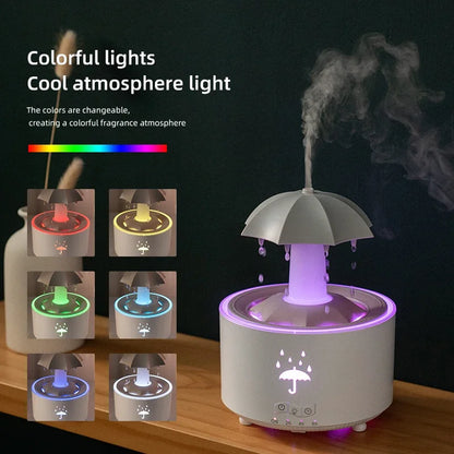 Creative Air Humidifier with Raindrop, Umbrella & Colorful LED Light – Essential Oil Diffuser for Aromatherapy and Home Decor